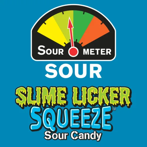Vista 6 de Toxic Waste Slime Licker Squeeze Caramelos, Manzana Verde, Razz/Cereza, Paquete de 12 Squeezable sour candy gel in Green Apple, Blue Raspberry