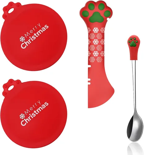 Vista 8 de SJANE Cucharas y tapas de latas de comida para gatos 4 piezas Abridor colorido multifunción con forma de pata Fundas universales de silicona