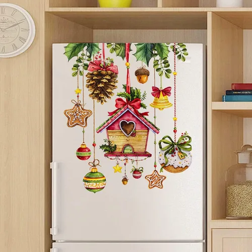 Vista 5 de Calcomanías de pared de Navidad, 1 unidad, calcomanías de pared de vinilo de Navidad, murales de pared extraíbles de Navidad, despegar y pegar