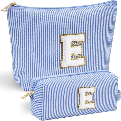 Vista 35 de YOOLIFE Regalos del Día de la Madre para Mujeres, Bolsa de Maquillaje con Iniciales, Bolsa de Maquillaje para Viaje, Bolsa de Maquillaje Negro