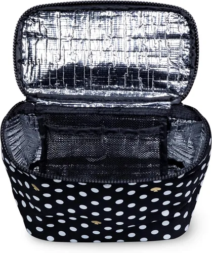 Vista 3 de Kate Spade New York Lonchera térmica suave aislada con doble cierre de cremallera y asa de transporte, lunares (negro/blanco)