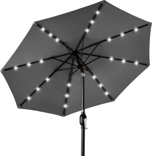 Vista 26 de Best Choice Products Sombrilla de Patio Solar de Poliéster con Luz LED de 10 pies con Ajuste de Inclinación y Tela Resistente a los Rayos UV - Gris