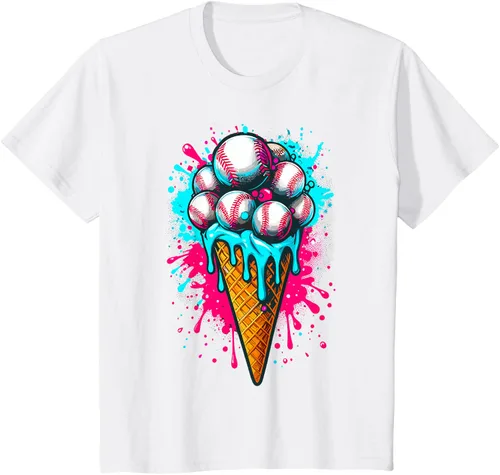 Vista 22 de Camiseta de béisbol de acuarela de helado de béisbol