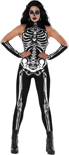 Vista 4 de Morph - Disfraz de esqueleto sin mangas para mujer - Body de esqueleto para mujer - Disfraz de esqueleto de Halloween para mujer
