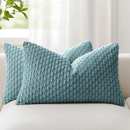Vista 101 de Kevin Textile - Juego de 2 fundas de almohada de pana suave de 16 x 16 pulgadas, color verde aguamarina Fundas de almohada decorativas de pana
