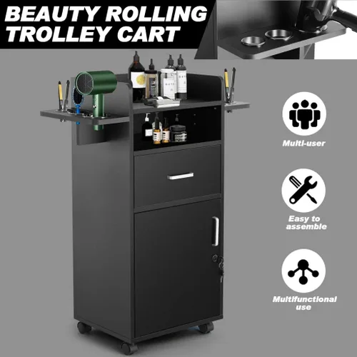 Vista 2 de Artist Hand Gabinete de salón para estilista – Estación de pelo con ruedas, carrito de salón de belleza con 6 soportes para herramientas, polea fija