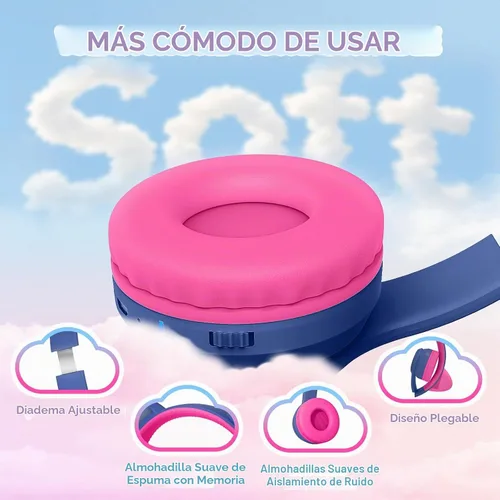 Vista 6 de IFECCO - Auriculares inalámbricos para niños con funda, linda oreja de gato con luz LED, tiempo de reproducción de 50 horas, volumen seguro