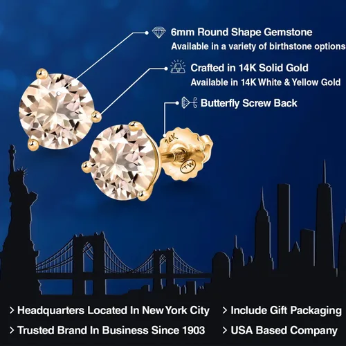 Vista 51 de Gem Stone King Aretes de Martini de oro amarillo de 14 quilates Aretes de tuerca de 3 puntas para mujeres y hombres Redondos de 0.236 pulgadas