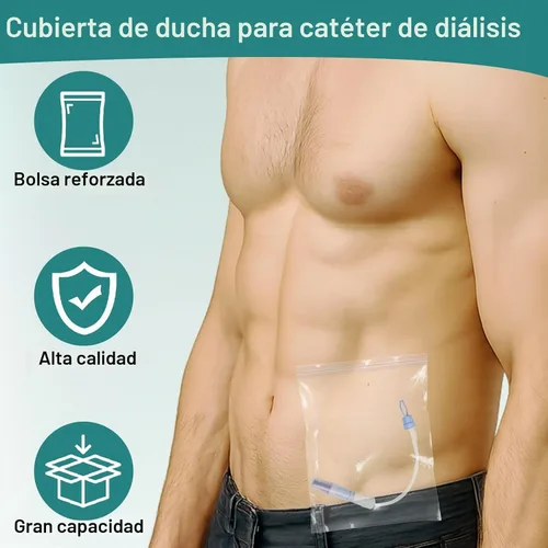 Vista 3 de 50 bolsas de ducha de diálisis peritoneal, cubierta de ducha impermeable para puerto de diálisis, puerto de quimioterapia, línea picc, catéter