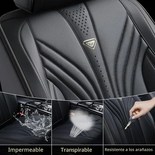Vista 7 de FLORICH Juego completo de fundas para asiento de coche, fundas de asiento de cuero, fundas universales de lujo para 5 asientos en color negro