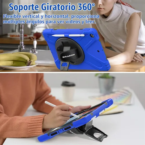 Vista 5 de BRAECNstock - Funda para Apple iPad de 9ª/8ª/7ª generación, de 10.2" 2021/2020/2019, funda protectora a prueba de golpes para niños, con protector
