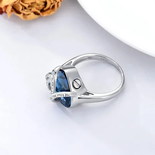 Vista 4 de AOBOCO Anillo de cremación de corazón de plata de ley 925 con texto en inglés "I LOVE YOU FOREVER" para cenizas de seres queridos, anillo de urna