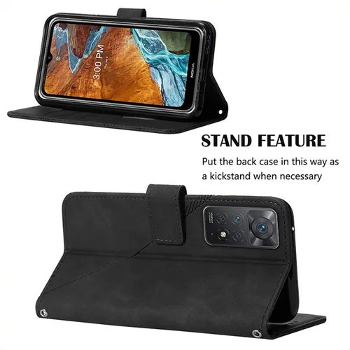 Vista 3 de LEMAXELERS Funda tipo cartera para Redmi Note 11 Pro, Redmi Note 11 Pro con tapa magnética de piel sintética con tarjetero y función atril, funda