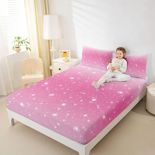 Vista 6 de Erosebridal Juego de sábanas bajeras de color rosa degradado para niñas, tamaño individual, Gittler Galaxy Gittler, color rosa claro, pastel