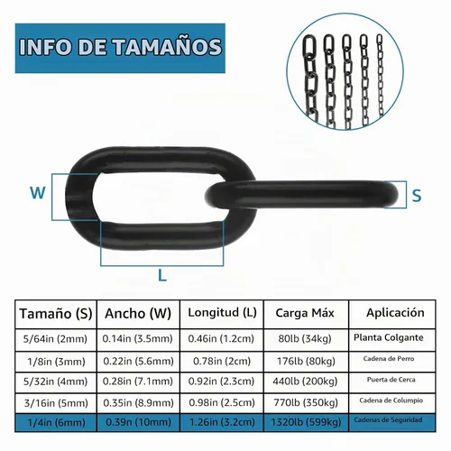 Vista 3 de AKOLAFE Cadena de eslabones negros de 19.7 pies de largo, cadena resistente de 1/4 pulgadas, cadena decorativa a granel para plantas colgantes, kit