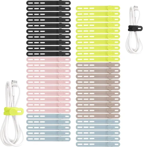 Vista 13 de Oligei 25 bridas de silicona para cables, reutilizables, de alta elasticidad para cables eléctricos, organizador de cables para auriculares