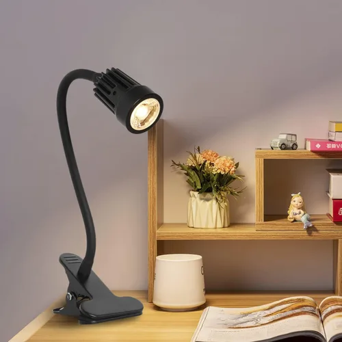 Vista 8 de Lámpara de escritorio con clip LED con abrazadera de 3 W, abrazadera de lámpara de noche de cuello de cisne flexible de 360°, iluminación