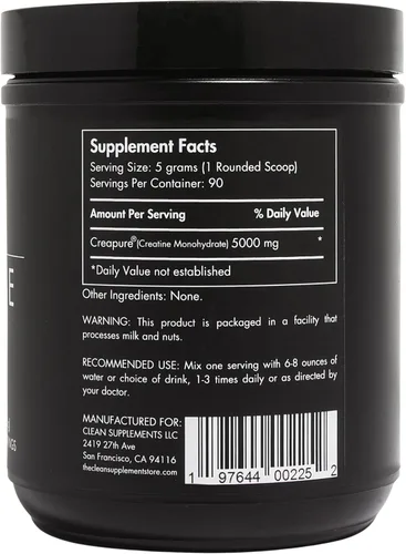 Vista 2 de CLEAN Creatina - Creapure 100% creatina monohidrato en polvo para la salud muscular, el rendimiento y el apoyo cognitivo Certificado por terceros