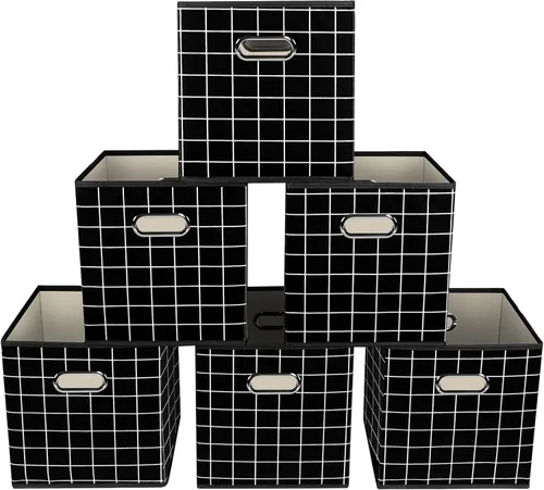 Vista 42 de Yunkeeeper - Contenedores de almacenamiento, cubos organizadores de tela con asa, cubos plegables para almacenamiento de tela o accesorios, 11 x 11