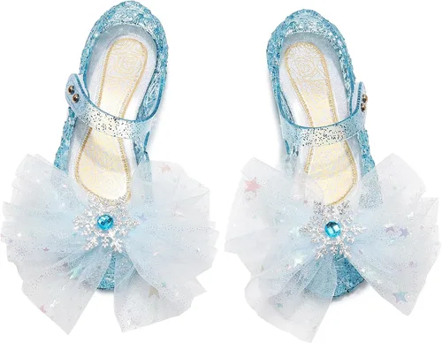 Vista 5 de OMGard Zapatos de gelatina para niñas, sandalias de cumpleaños de princesa de reina de la nieve para niñas pequeñas, sandalias azules con purpurina