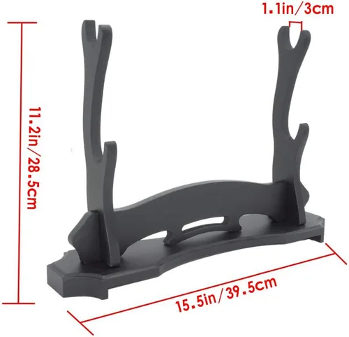 Vista 5 de BiJun Soporte de espada, soporte de espada de madera maciza de 2 niveles