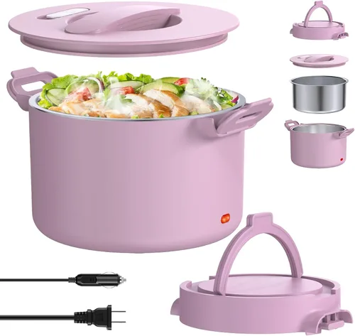 Vista 8 de Lonchera eléctrica, calentador de alimentos, 34 onzas, a prueba de fugas, portátil, calentado, para automóvil, camión, oficina, campamento, 100 W