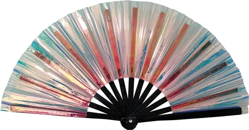 Vista 9 de Abanico plegable grande para rave, ventilador chino de Kung Fu Tai Chi para hombres y mujeres, festivales de boda, decoración de fiesta de Negro