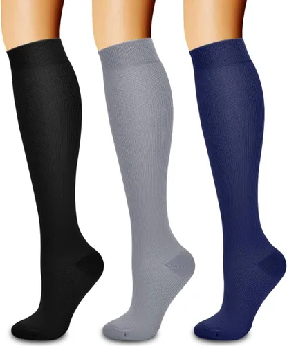 Vista 122 de Paquete de 3 pares de calcetines de compresión médica para mejorar la circulación de mujeres y hombres, para correr, hacer deporte y amamantar