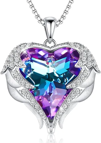 Vista 20 de CDE Angel Wings Heart Birthstone Pendant Necklace Gift for Women Negro-01&07-Piedra natal roja rubí