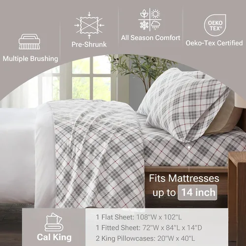 Vista 308 de Sleep Philosophy - True North - Juego de sábanas de franela, 100% de algodón, cómodo, bonito y muy suave, con bolsillo elástico que se adapta a