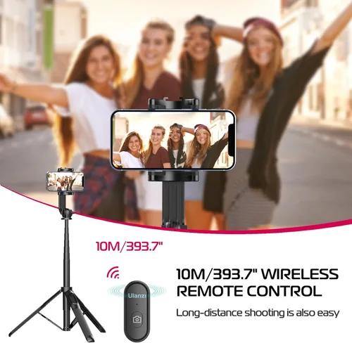Vista 5 de ULANZI SK-03 Trípode selfie stick, trípode de 64" profesional y estable para teléfono inteligente/cámara de acción, soporte de teléfono extensible