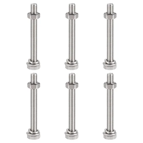 Vista 10 de uxcell Tornillos de cabeza hexagonal M6 x 1.969 in, tuercas, kits de arandelas planas y de bloqueo, pernos hexagonales de rosca completa de acero