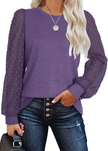 Vista 8 de WIHOLL Camisas de manga larga para mujer, túnica de otoño, ropa de cuello redondo a la moda A-caramelo naranja