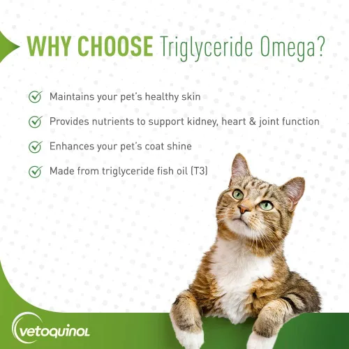 Vista 3 de Vetoquinol Suplemento líquido de triglicéridos Omega 3 para perros y gatos, suplemento de aceite de pescado líquido con EPA y DHA, promueve la piel