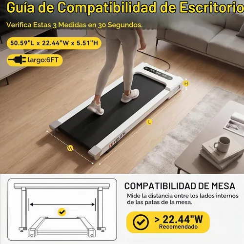 Vista 2 de GOYOUTH 2.25HP Walking Pad, Quiet Under Desk Treadmill for Office, 300 LBS Blanco