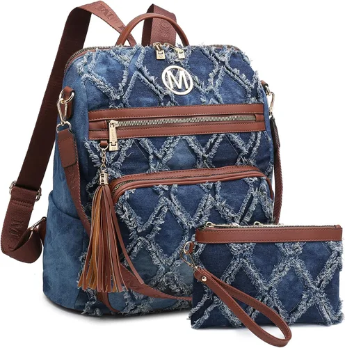 Vista 86 de MKP COLLECTION Mochila de moda para mujer, bolsa convertible grande para mujer, mochila de viaje, bolsa de hombro, juego de 2 piezas con borla, Beige