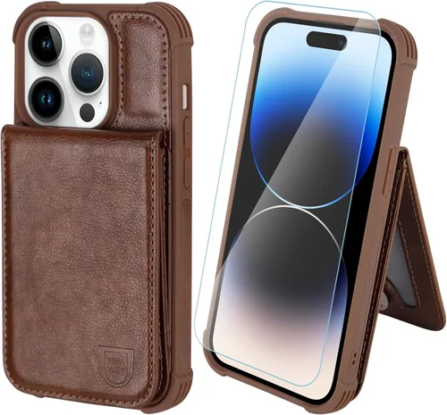 Vista 25 de VANAVAGY Funda tipo cartera compatible con iPhone 14 Pro Max para mujeres y hombres, de piel sintética, cierre magnético, con bloqueo RFID Negro