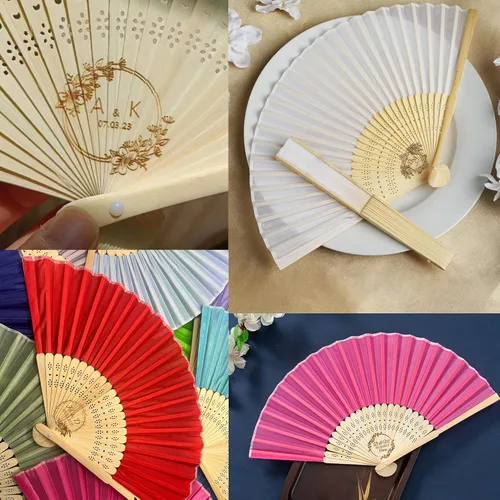 Vista 3 de GZLDGIFTS Abanicos de mano personalizados, regalos para regalos de fiesta de boda, invitados, tela personalizada, seda, jardín, boda, abanicos