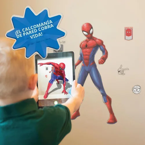 Vista 4 de Calcomanía de pared de Spider-Man de Marvel por Wall Palz, adhesivo de vinilo de 25' con interacción de realidad aumentada 3D, decoración temática