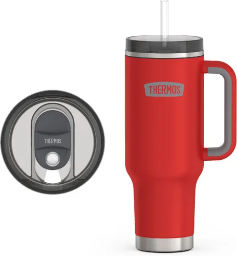 Vista 2 de THERMOS Taza Portavasos de Acero Inoxidable - 40 Onzas, Carmesí - Vaso Aislado con Tapa y Popote, Más Bloqueo Deslizante Resistente a Fugas