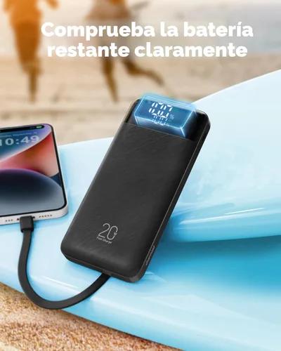 Vista 8 de Charmast - Cargador portátil de 20000 mAh con cables incorporados, banco de energía de 22.5W para viajes, cargador rápido, paquete de batería