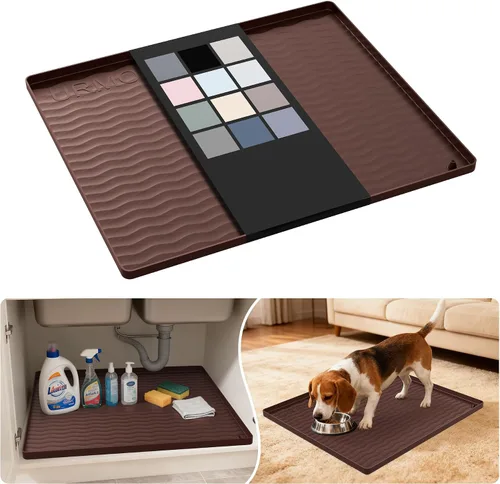 Vista 73 de URMONA - Tapete de silicona impermeable para debajo del fregadero, 16 x 10 Beige