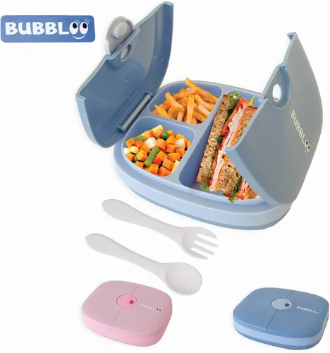 Vista 5 de BUBBLOO - Lonchera Bento para niños con cubiertos, 3 compartimentos ideales para porciones, bandeja de plástico extraíble sin bisfenol A, lonchera a