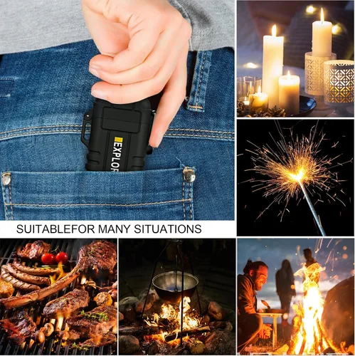 Vista 6 de Lafagiet Encendedor de arco impermeable, encendedor de arco de plasma doble para exteriores, recargable por USB, sin llama, para campamento