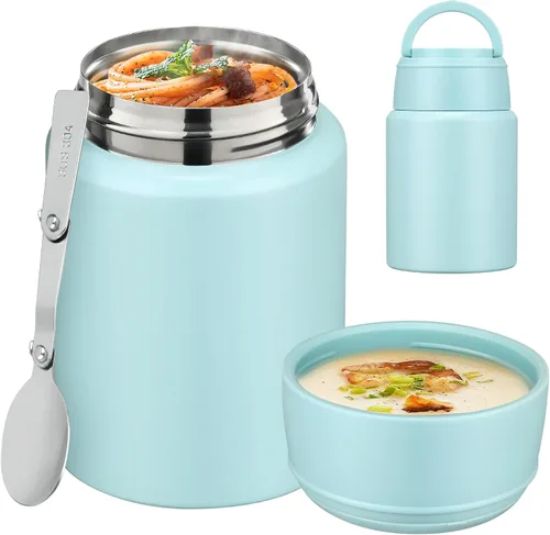 Vista 10 de Termo de sopa para comida caliente para niños, tarro de comida aislado de 16 onzas, contenedor térmico a prueba de fugas para niños, lonchera