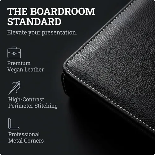 Vista 3 de Twain Carpeta de cuero vegano con costuras en contraste negro con anillo redondo de metal de níquel de capacidad de 1 pulgada, organizador