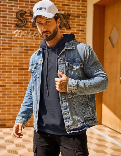 Vista 3 de COOFANDY Sudadera con capucha para hombre, manga larga, casual, con bolsillo, de punto gofre