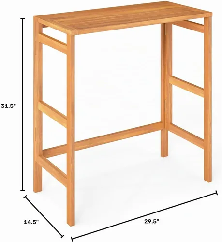 Vista 3 de Tangkula Mesa de bar plegable de madera de acacia para exteriores, mesa rectangular para patio, mesa de bar con mesa de listones, para balcón