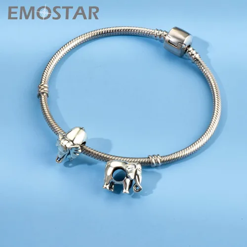 Vista 2 de Dijes temáticos de animales, mamahijo de búho, oso, perro, conejo, flamenco, elefante, panda, gato, loro, cocodrilo, unicornio, en plata de ley 925