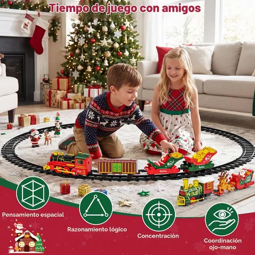 Vista 11 de Juego de tren colgante para árbol de Navidad, tren de juguete de 2 niveles